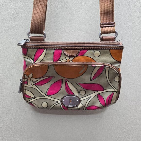 Fossil Key Per Coated Canvas Orange Fruit Print Crossbody Shoulder Bag - Picture 1 of 10